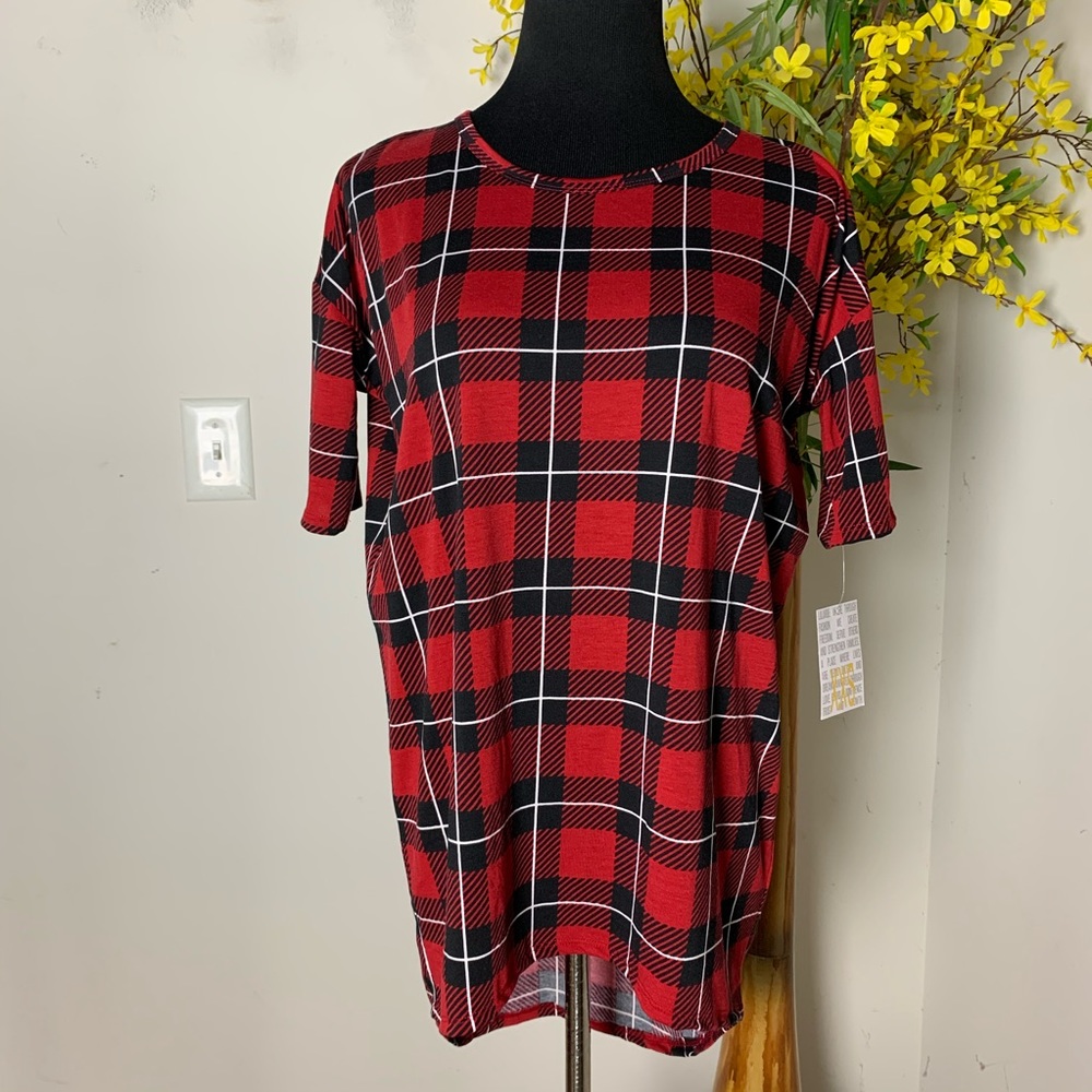 LuLaRoe Women's Red plaid Irma Top‎ Tunic size XXS